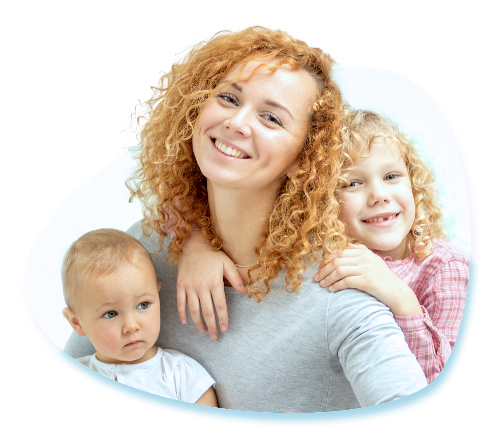Happy Mother and Kids A happy mother with red curly hair, with her children around her